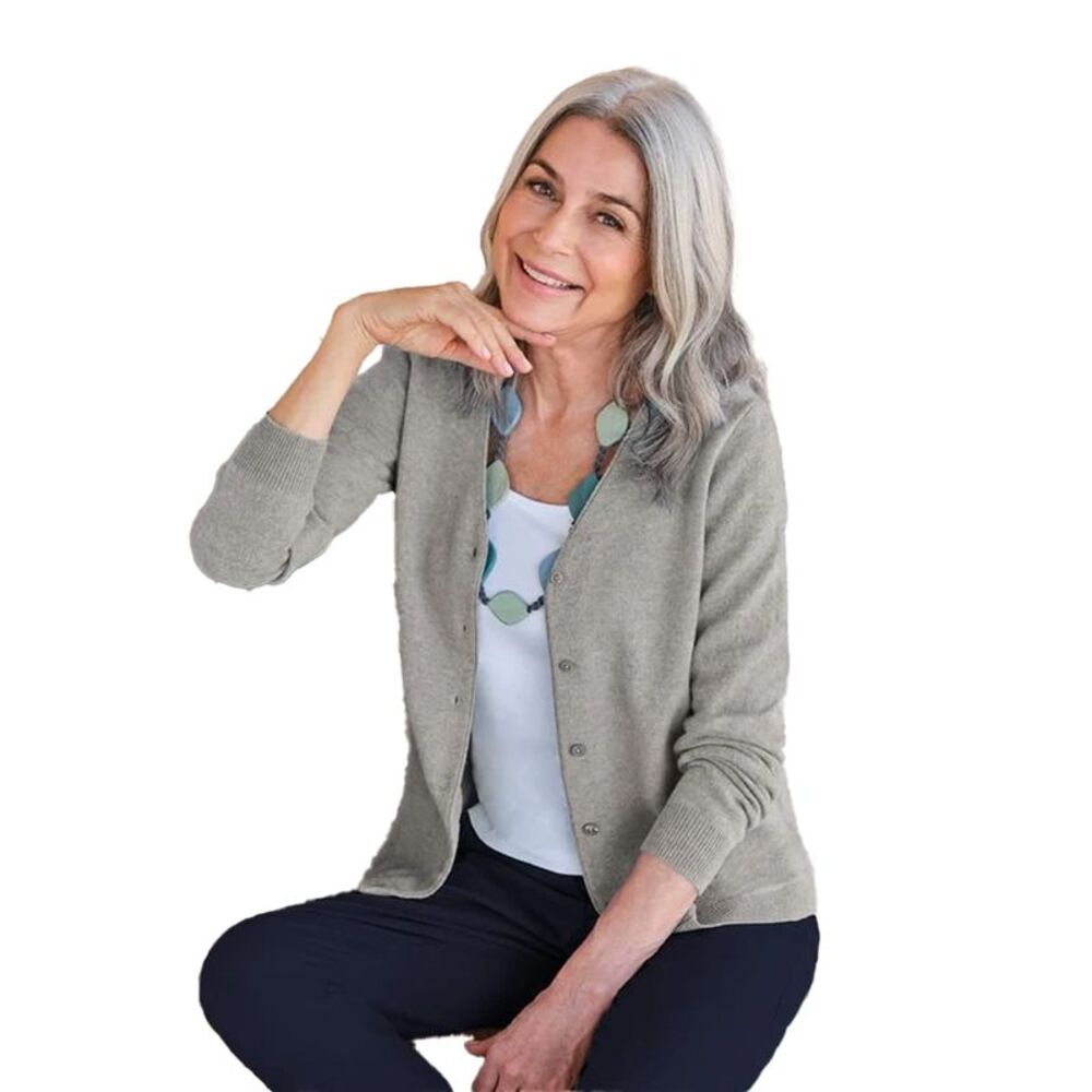 WoolOvers Womens/Ladies Cashmere V Neck Classic Cardigan / Marble